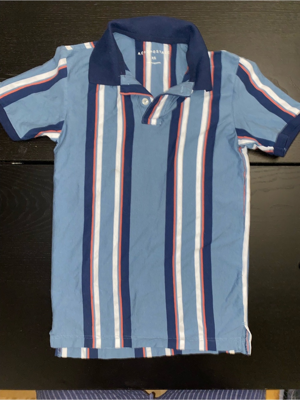 Aeropostale Blue Striped Polo with Navy and Coral Accents